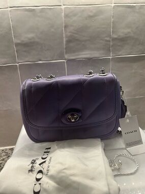 Coach Quilted Purple Shoulder Bag with Silver Hardware